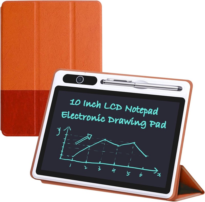 JSJGETYI 10inch LCD Writing Tablet with PU Protective Cover Electronic Writing Notebook Erasable Drawing Board for Adults at Home Office Work(Brown) - Image 1